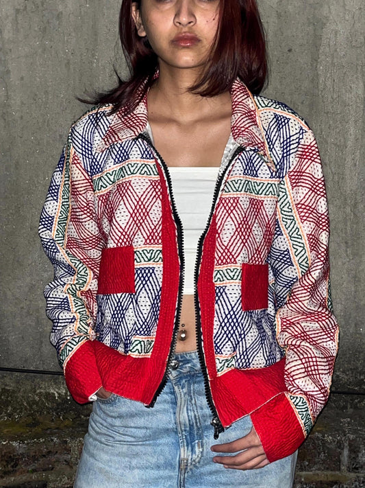 Vintage Kantha Quilt Jacket Fully Hand Embroidered