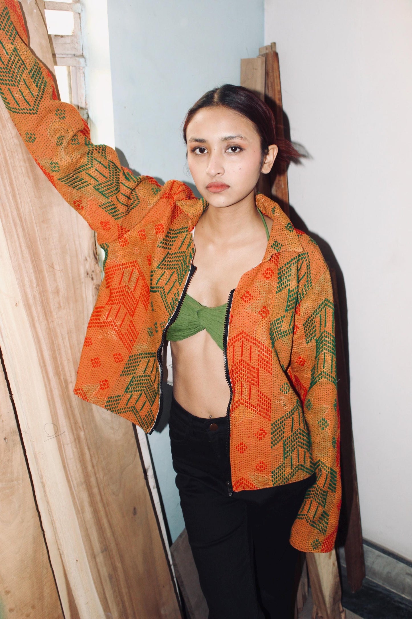 Vintage Kantha Quilt Jacket Fully Hand Embroidered