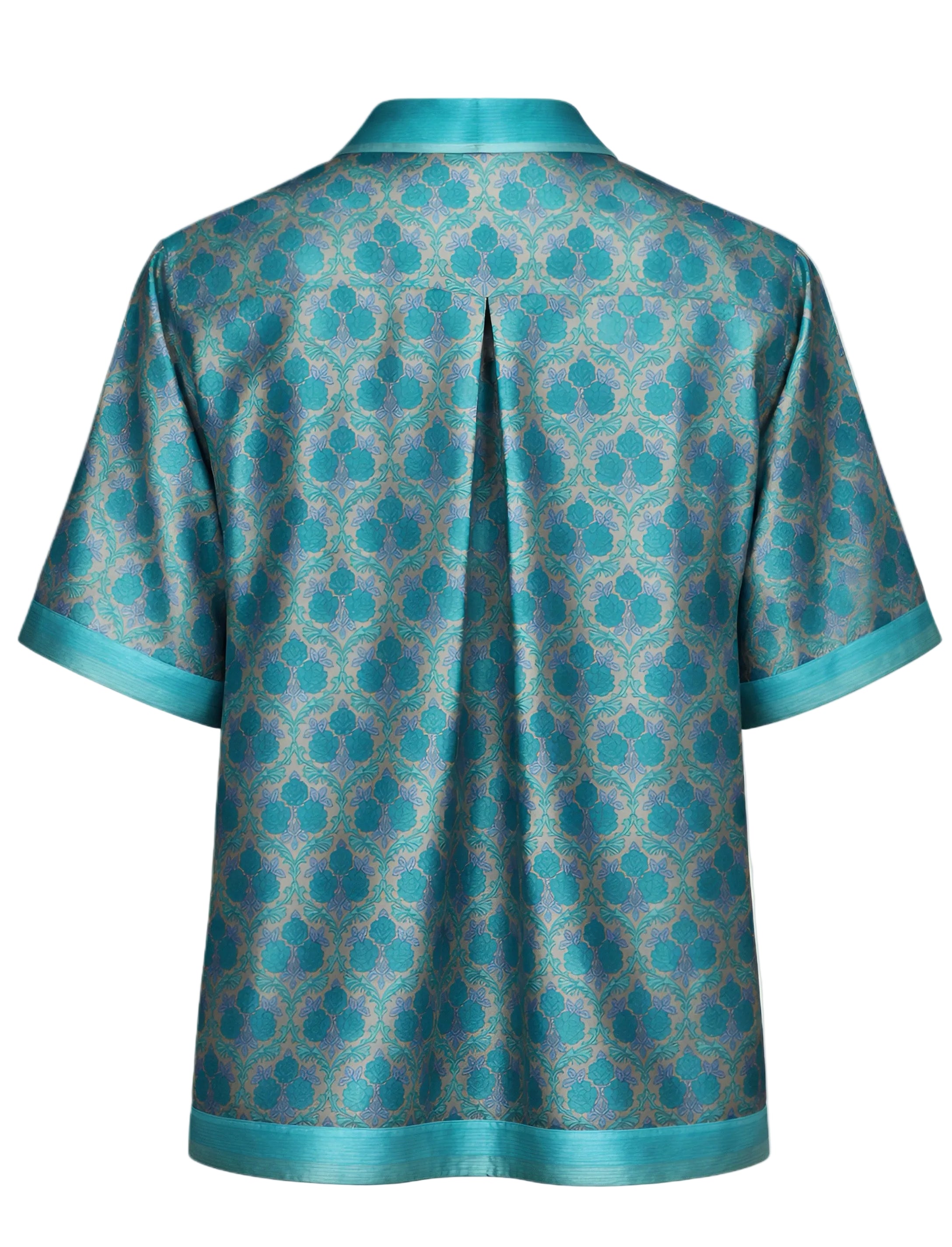 Blue patterned garment on a white background