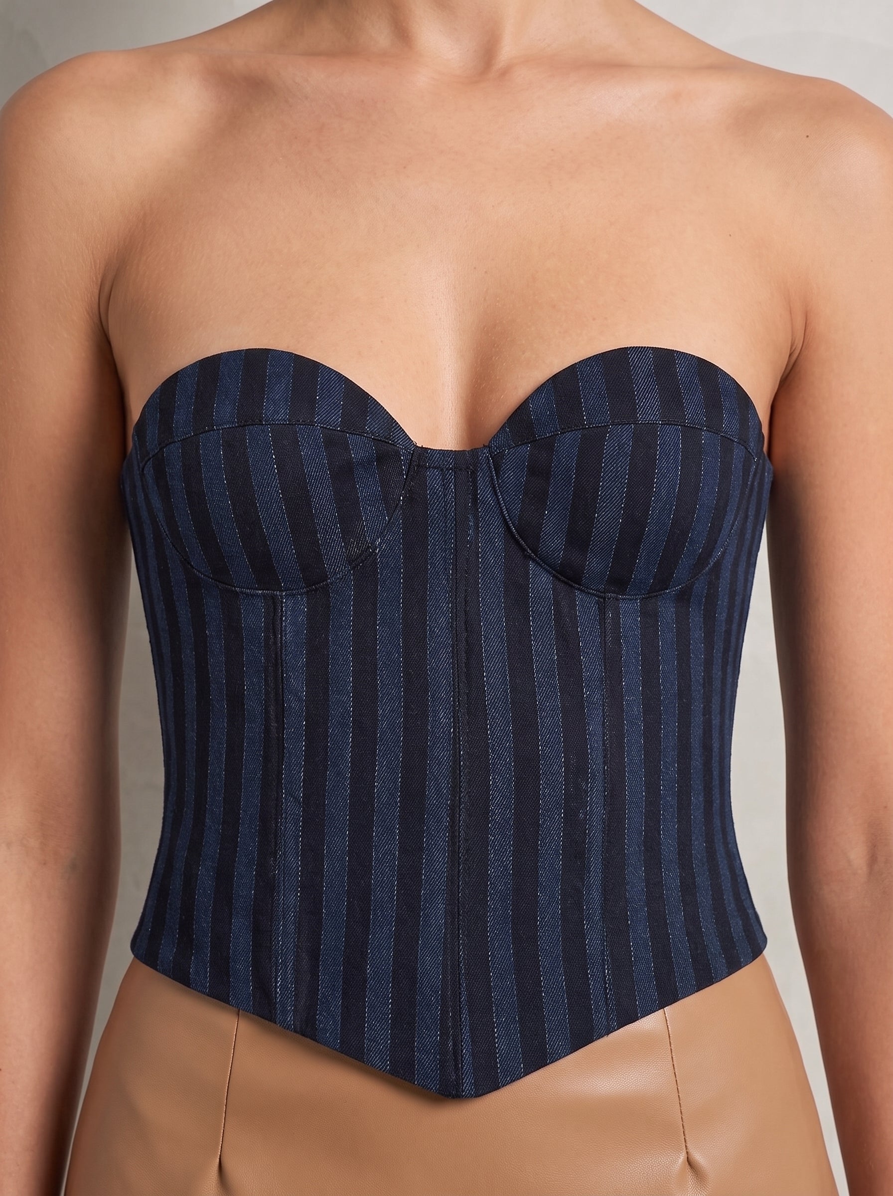 Upcycled Denim Block Printed Corset