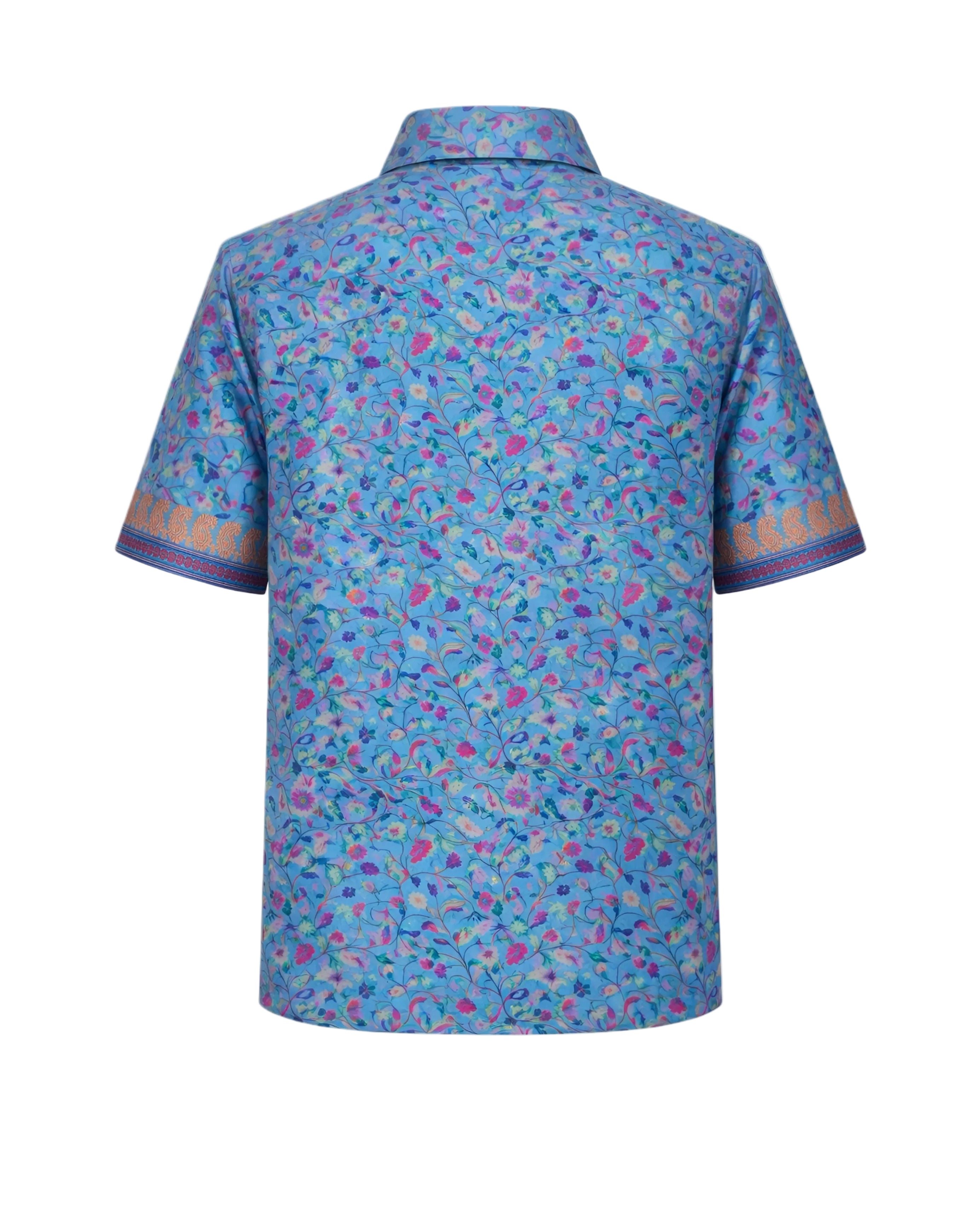 Blue patterned shirt on a beige background