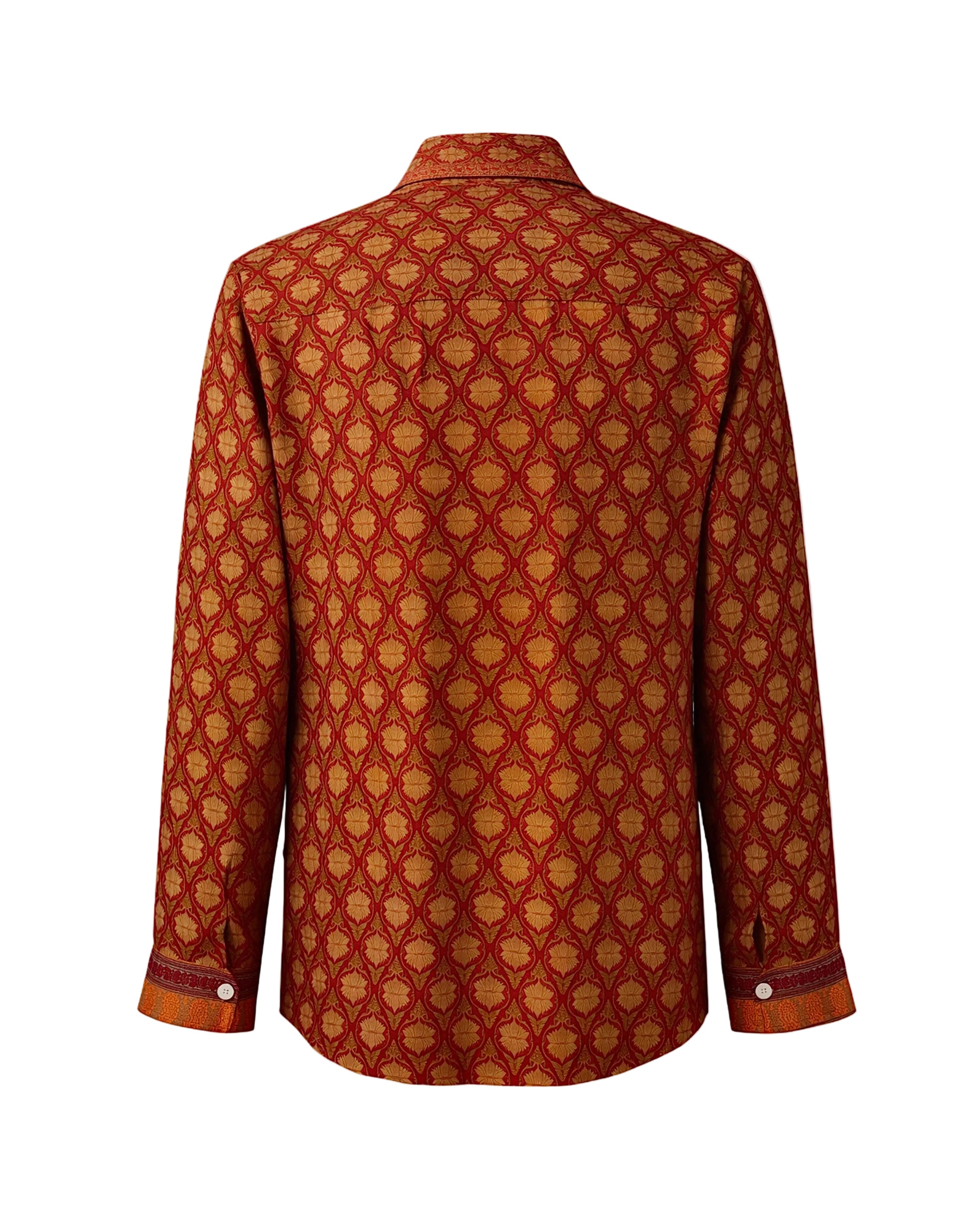 Brown patterned shirt on a white background