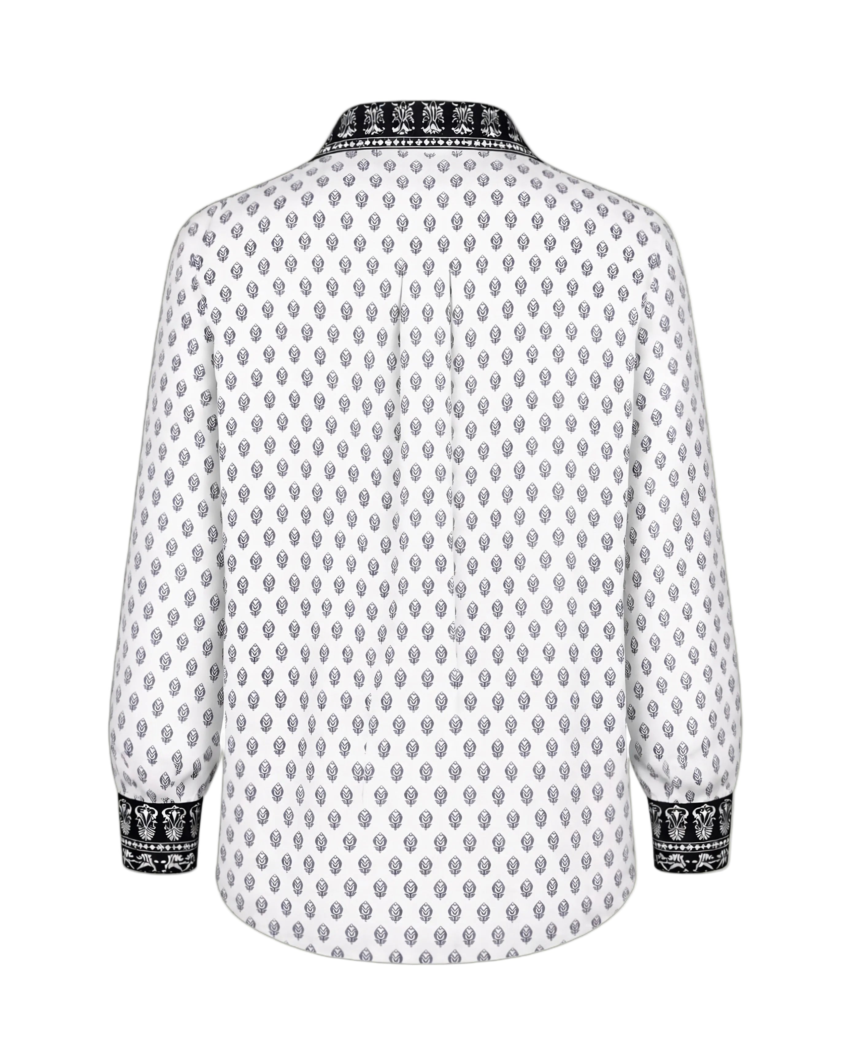 White shirt with black pattern on a white background