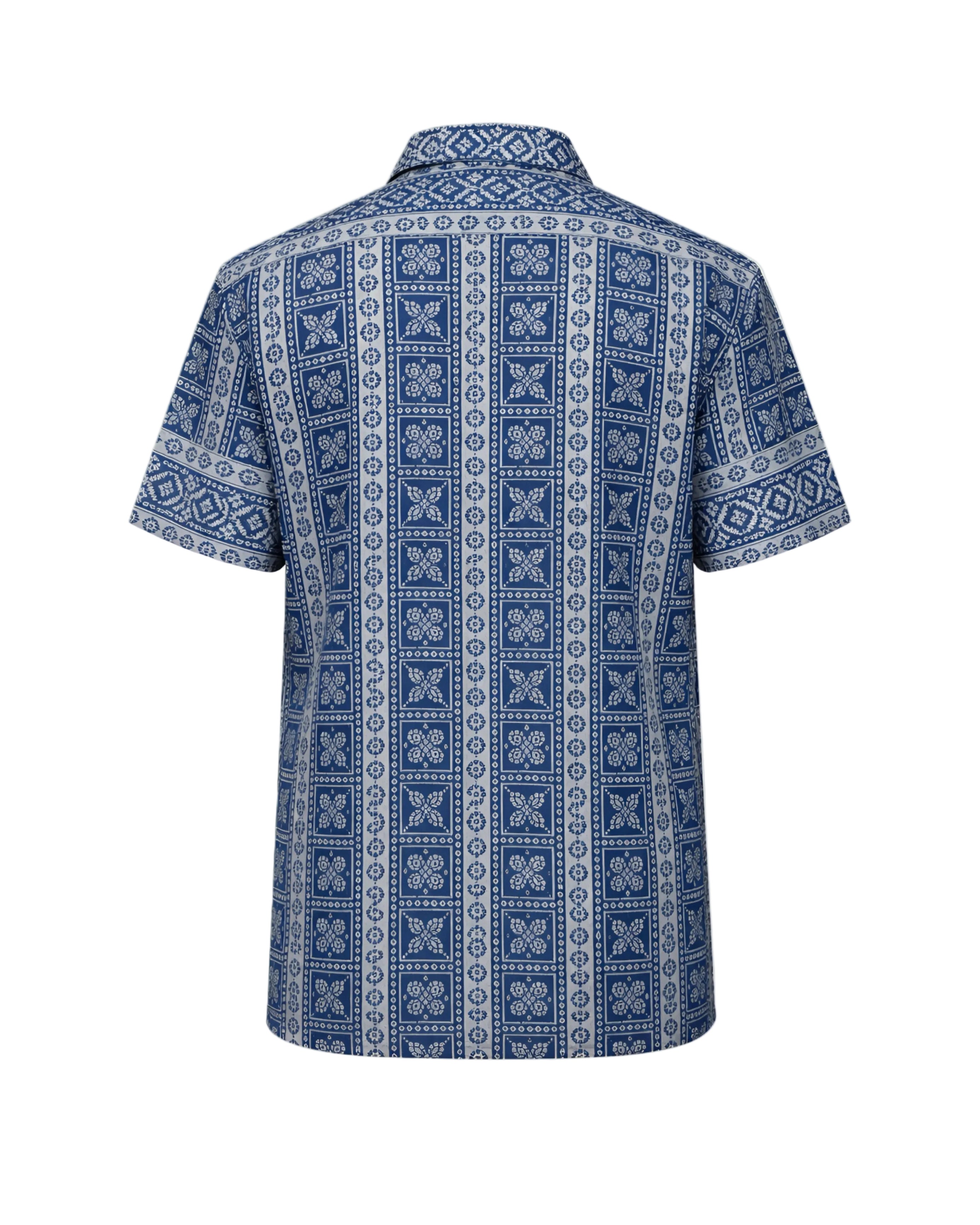 Blue patterned shirt on a white background