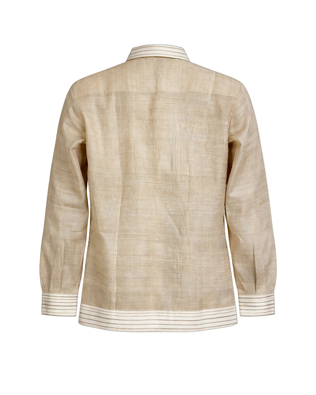 Beige jacket with white trim on a white background