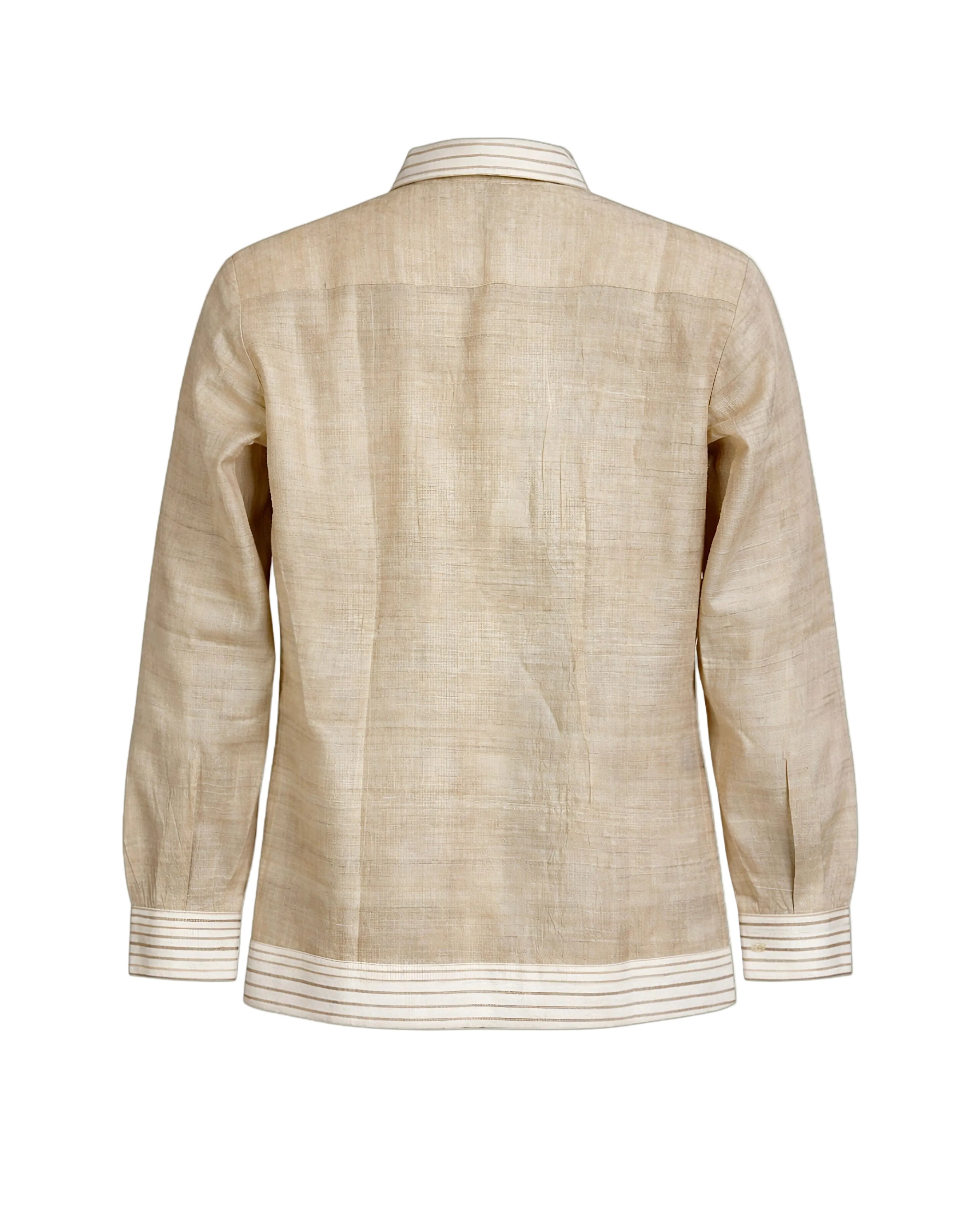 Beige jacket with white trim on a white background