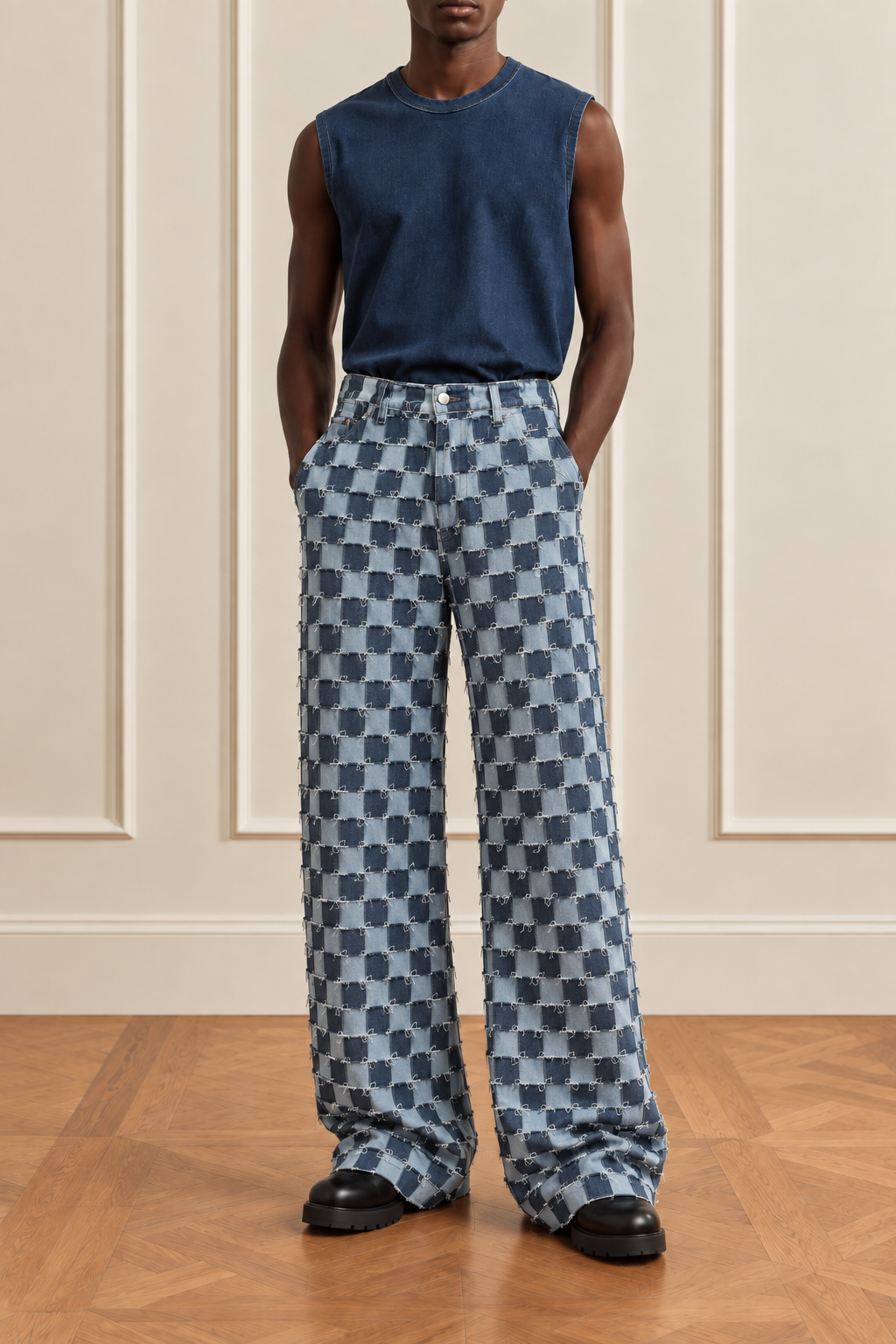 Reworked Cross-Stitch Denim Trousers