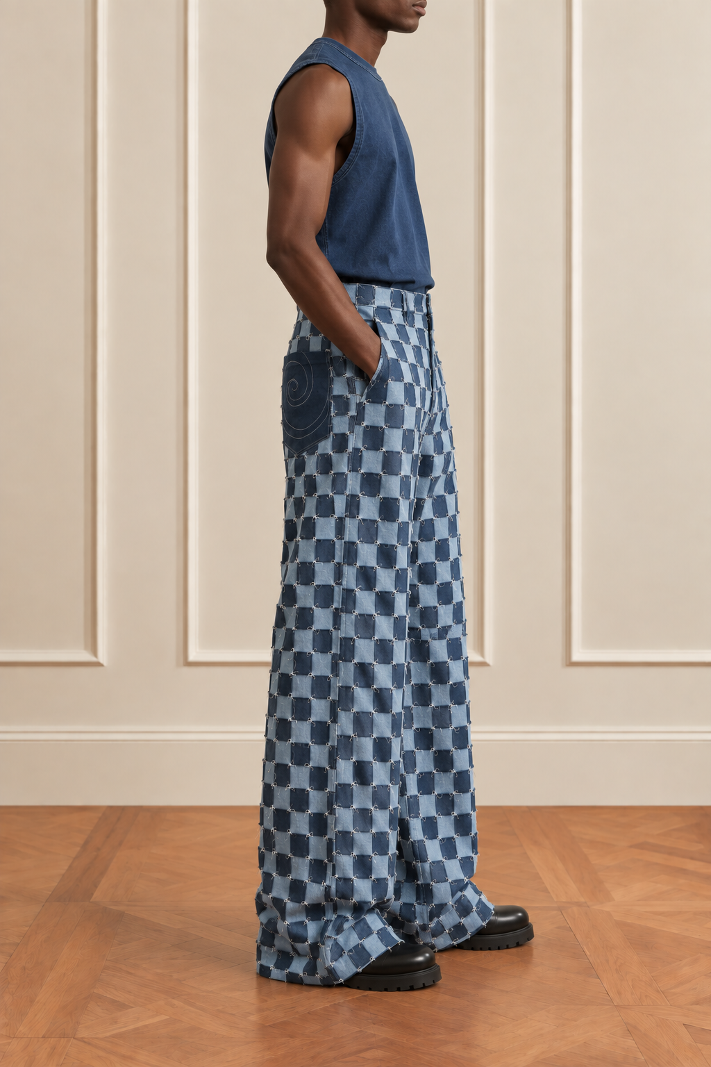 Reworked Cross-Stitch Denim Trousers
