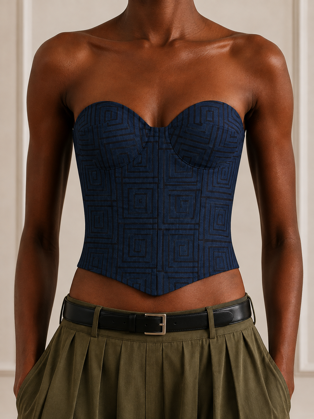 Upcycled Denim Block Printed Corset