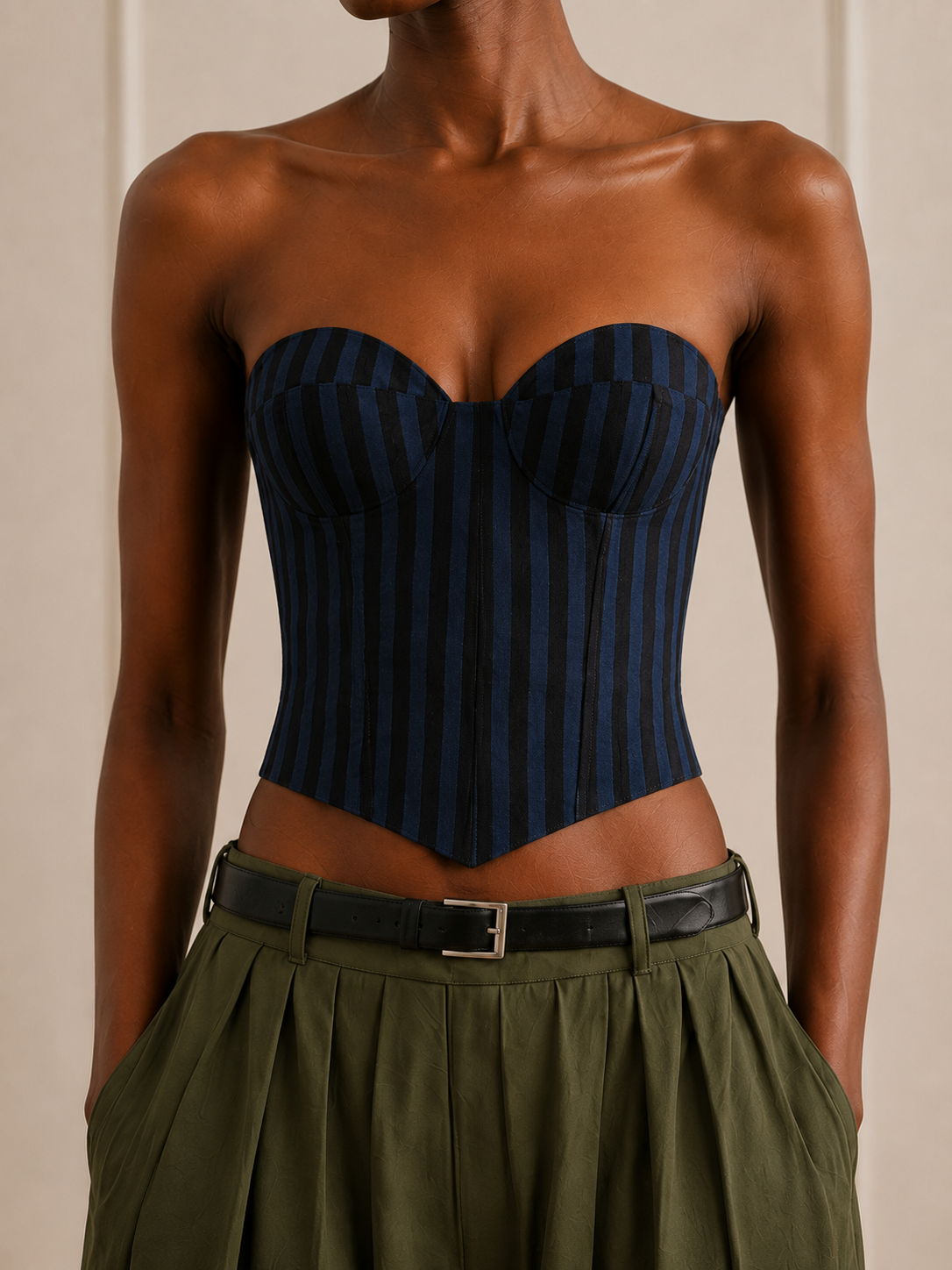 Upcycled Denim Block Printed Corset