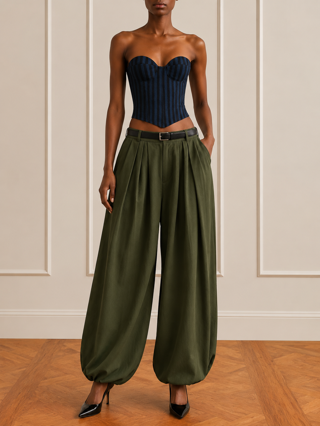 Denim Stripe Block Printed Corset