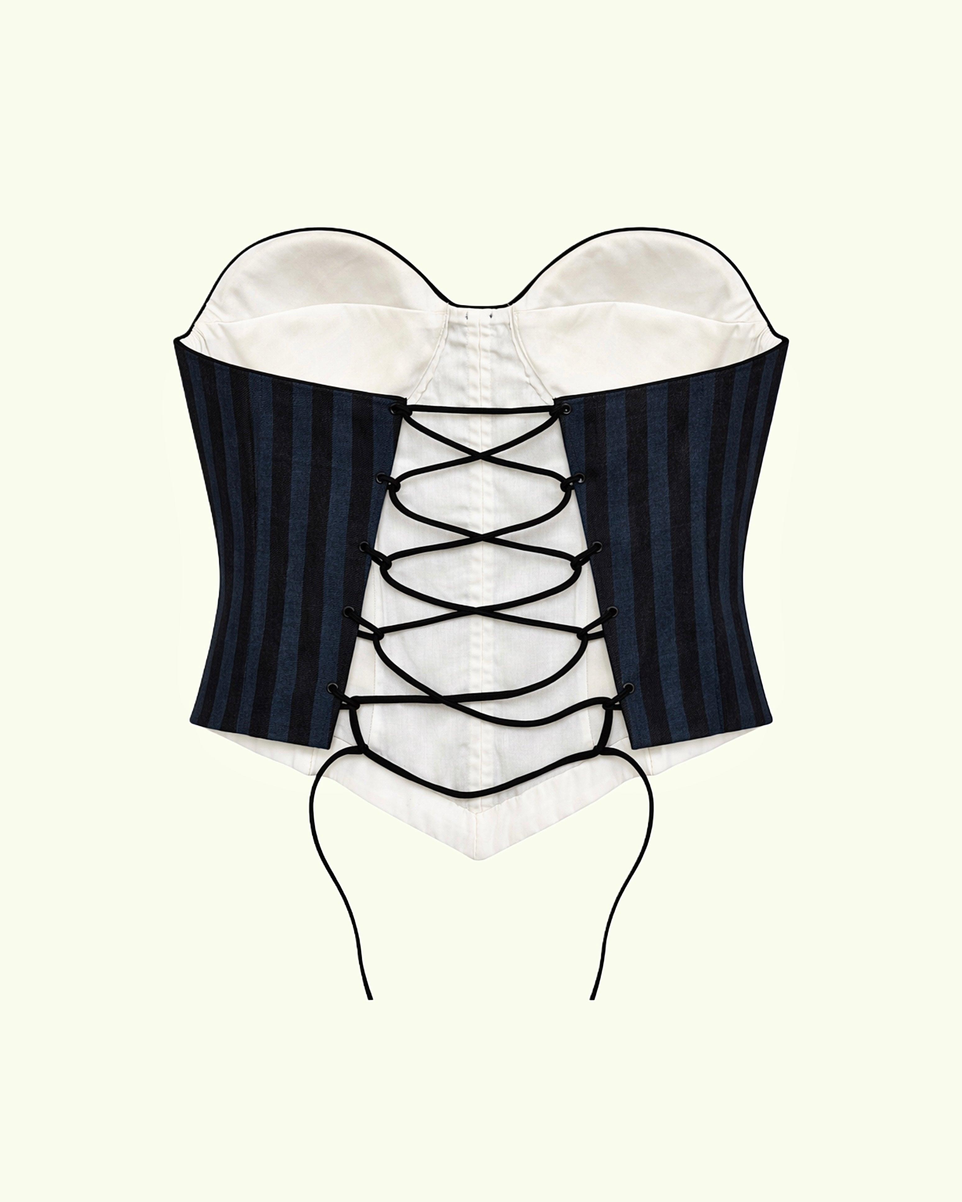 Black and white corset on a white background