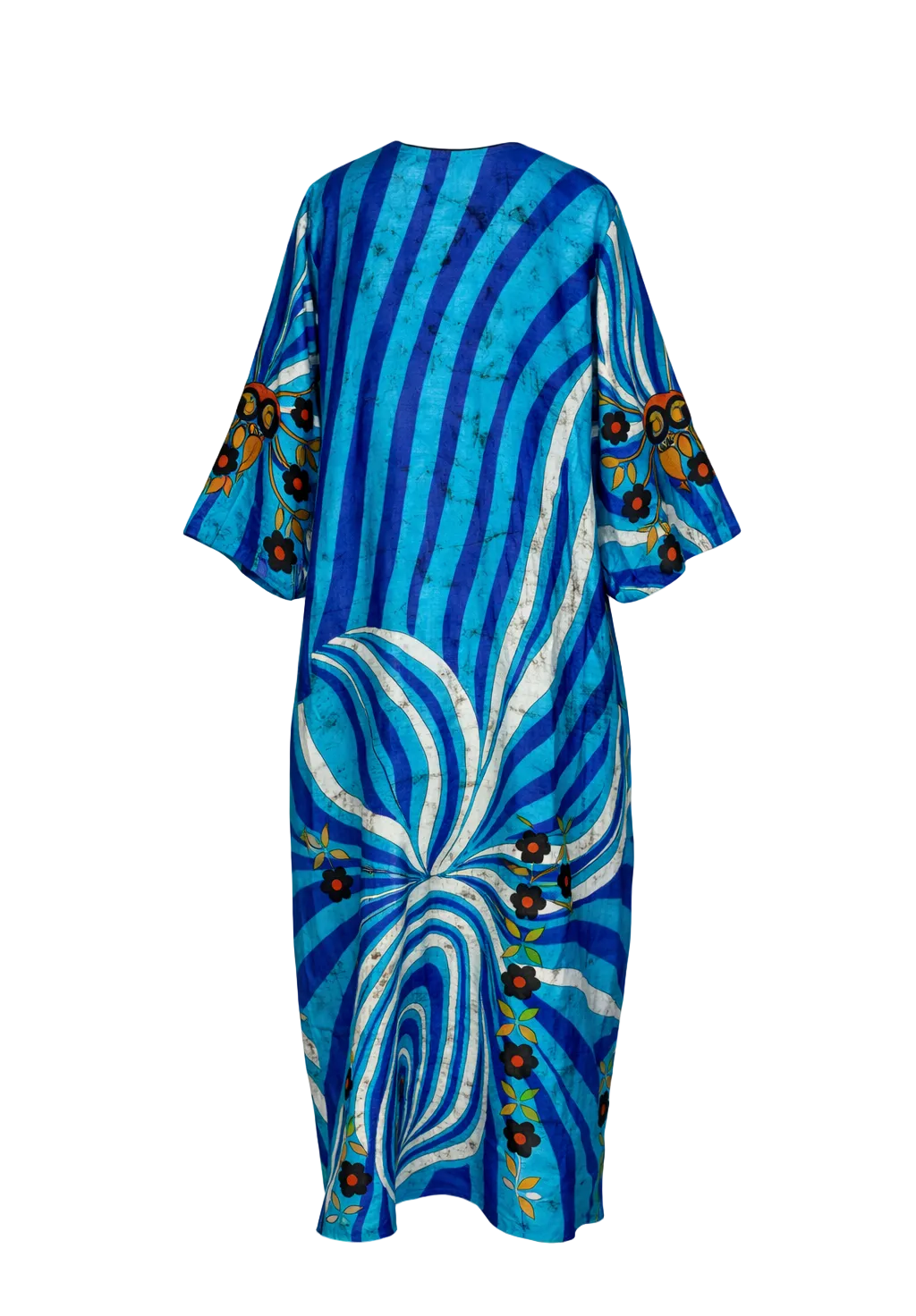 Blue patterned dress on a white background