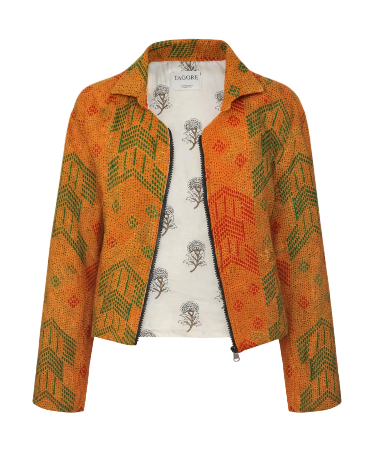 Orange patterned jacket on a white background