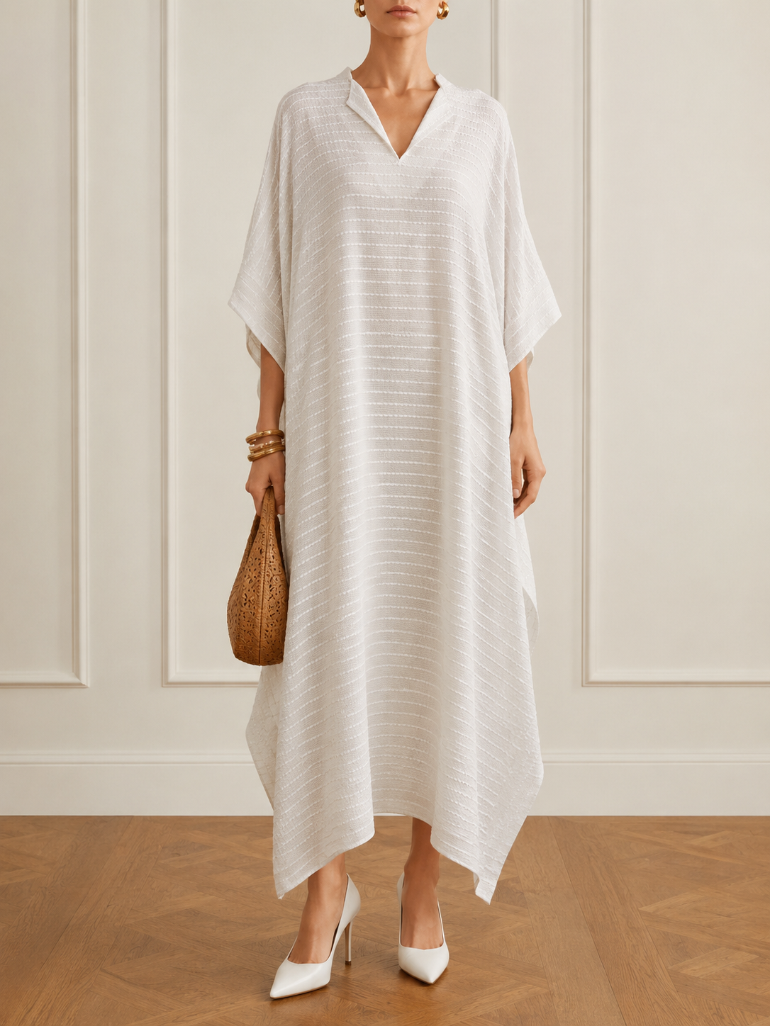 White Striped Handwoven Kaftan