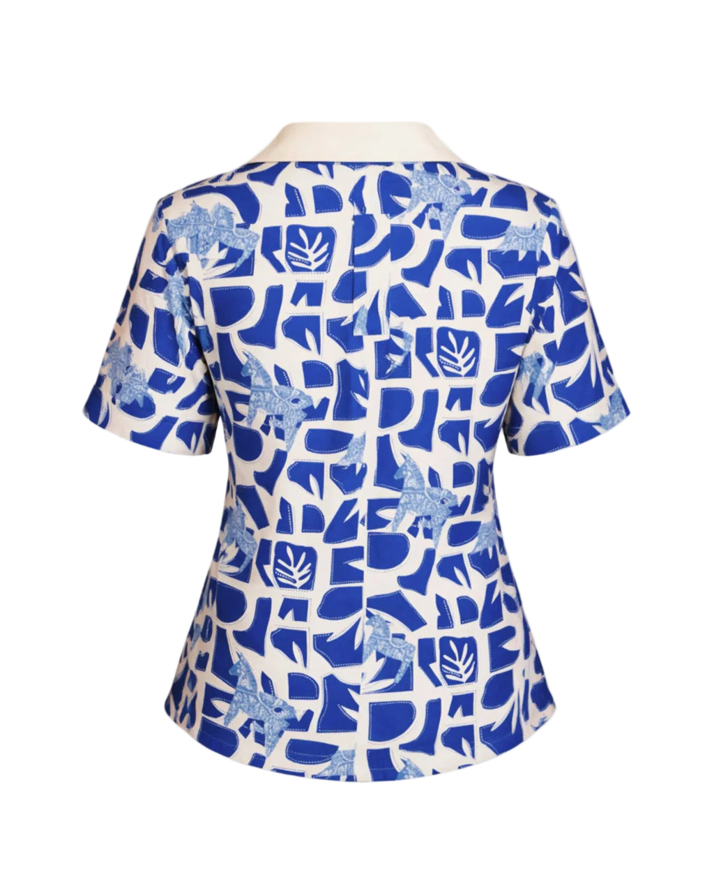 Blue and white patterned shirt on a white background