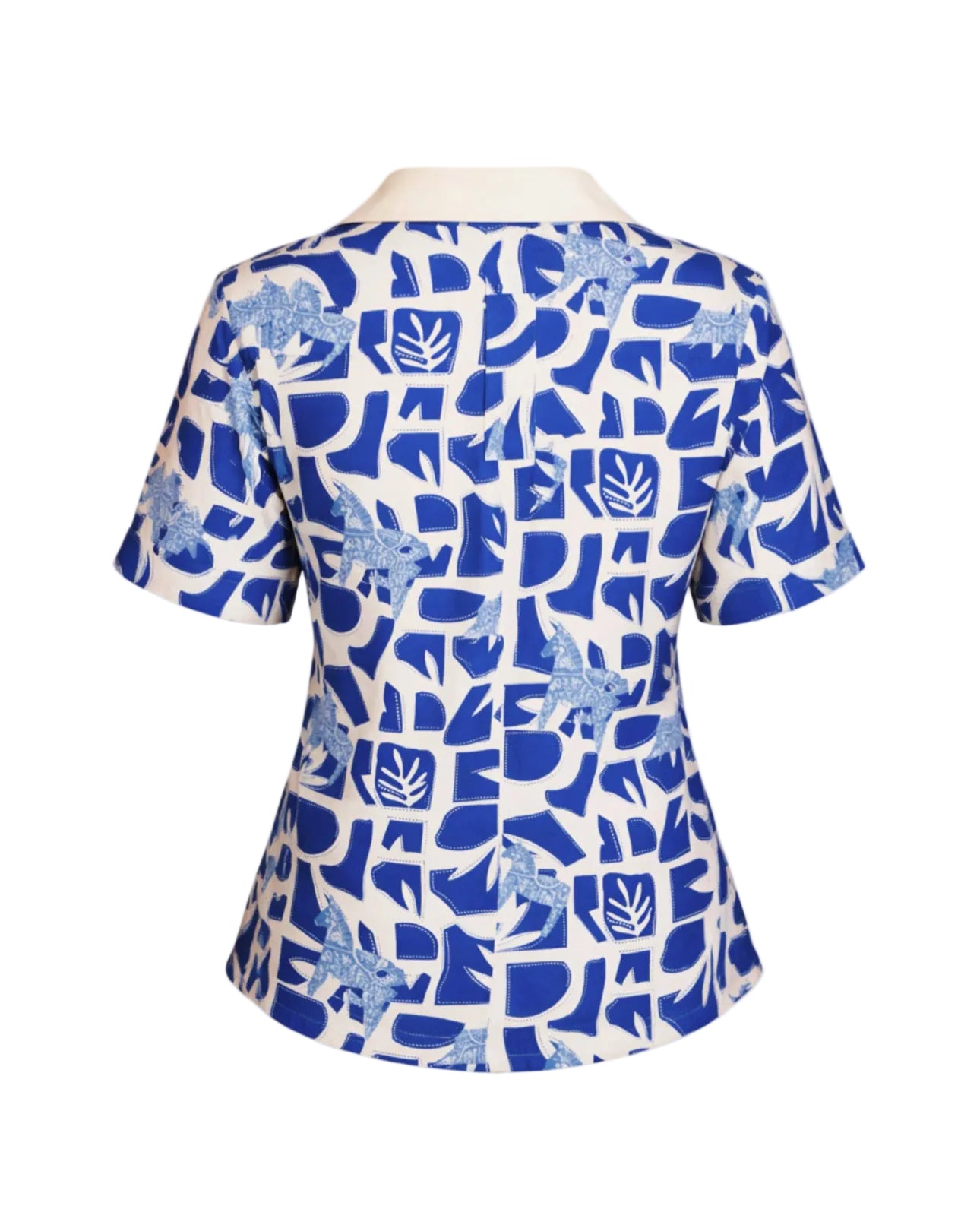 Blue and white patterned shirt on a white background
