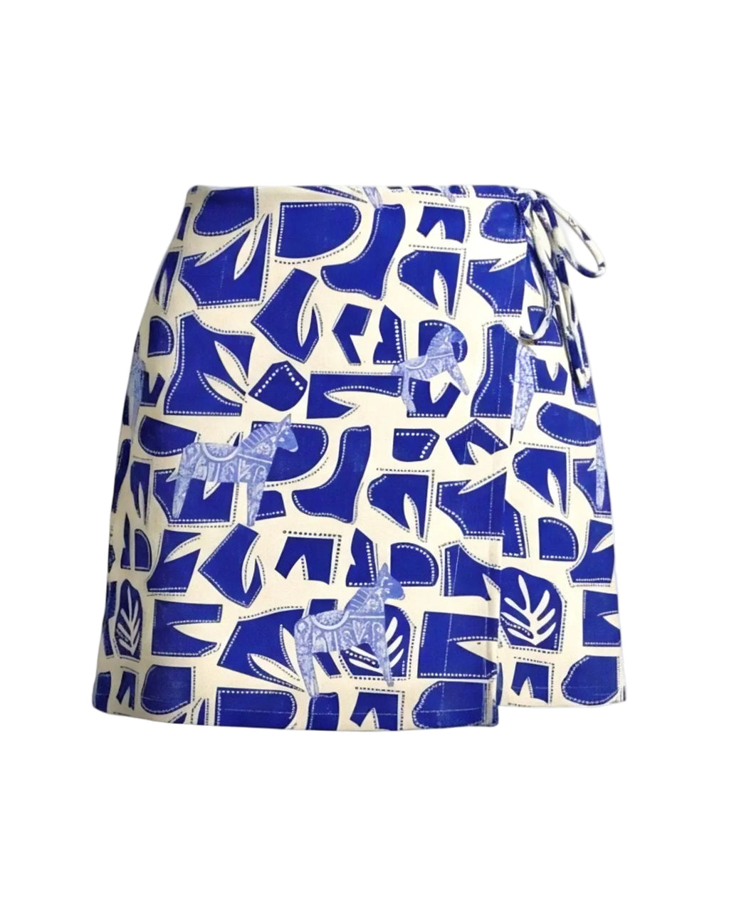 Blue and white patterned skirt on a white background