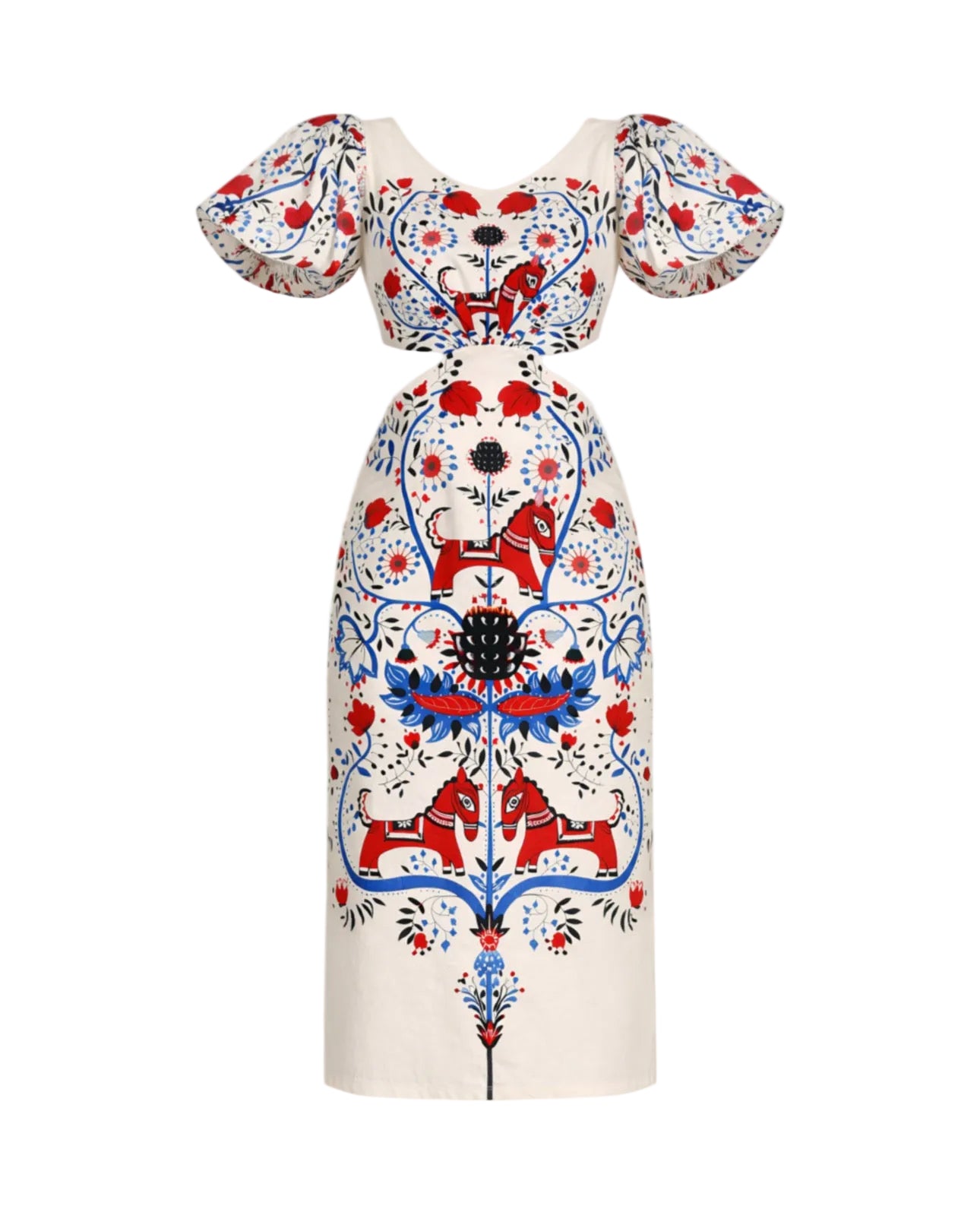 Dress with floral and abstract pattern on a white background